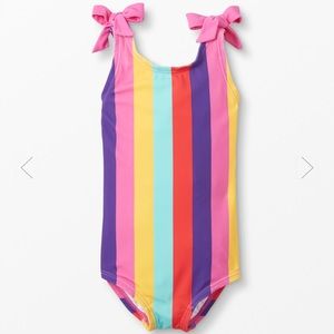NWT: Hanna Andersson, Multi Stripe, One Piece Swimsuit, Bow Shoulder details